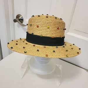 Bits And Pieces To Go STRAW HAT With Embellished Accents